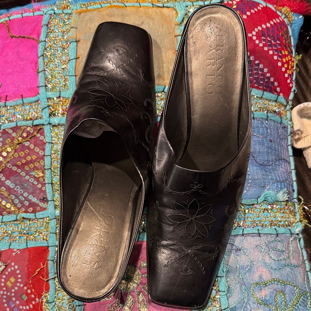 Franco Sarto Black Embossed Mules